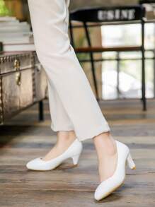 Women's Formal 5cm Middle Heel Work Shoes, Rubber Soft Bottom Simple Design Comfortable Office Interview Pumps - White - View 7