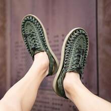 新款男女通用編織涼鞋,男士休閒沙灘涼鞋,羅馬涼鞋,河溯戶外鞋 - 綠色 - 查看 3