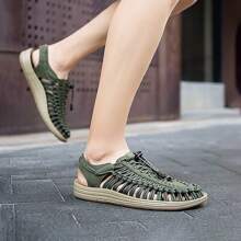 新款男女通用編織涼鞋,男士休閒沙灘涼鞋,羅馬涼鞋,河溯戶外鞋 - 綠色 - 查看 5