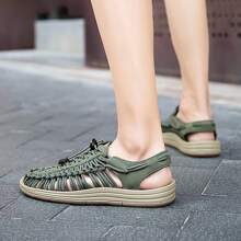 新款男女通用編織涼鞋,男士休閒沙灘涼鞋,羅馬涼鞋,河溯戶外鞋 - 綠色 - 查看 4