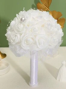 珍珠爱婚礼花束，适合新娘或伴娘，水晶玫瑰，新娘伴娘婚礼手捧花 - 彩色 - 查看 18