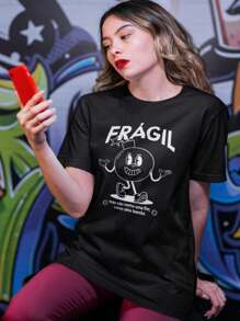 Unisex Blouse Print FRAGILE BOMB Fun T-Shirt - màu đen - Xem 2