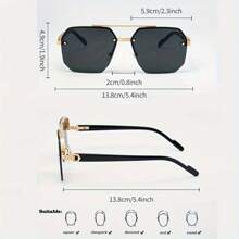 1件/2件/3件/5件男士时尚太阳镜2024新款复古个性简约高端双桥多边形半框太阳镜金属铰链，适合驾驶、日常外出、派对、海滩、百搭 - 黑色 - 查看 8