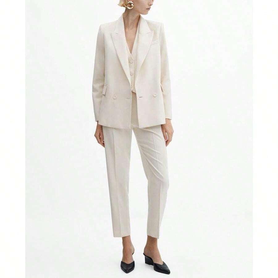 Mango Áo blazer nữ hai hàng khuy - Màu be nhạt - Xem 1