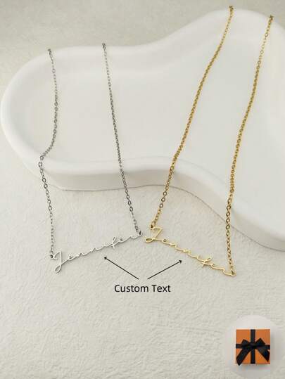 1pc Personalized Minimalist Style Custom Text Name Necklace, Women's Necklace, Woman Gift, Suitable For Holidays - Silver