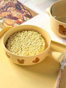 1 件卡通 Emo 愤怒熊单柄碗，6 英寸/610 毫升，可爱陶瓷单耳汤碗，家用，搪瓷餐具套装，餐垫，单人礼盒，圣诞礼物，学校用品 - emo熊-單耳碗 - 查看 6