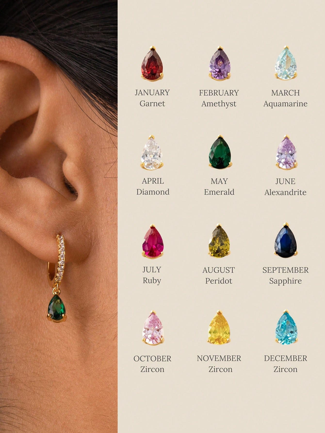 1Pair Water Droplet Birthstone Drop Earrings For Women S925 Sterling Silver 12 Month Personalized Earrings Fine Jewelry Birthday Gift