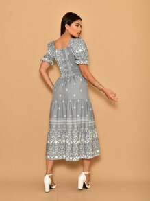 Helena Crepe Printed Midi Dress With Short Sleeves - 灰色 - 查看 5