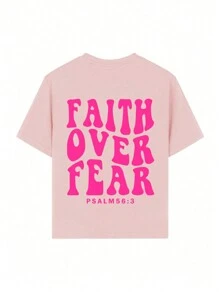 Tween Girl 1pc Casual Printed Crew Neck Pullover Short Sleeve T-Shirt, Summer, Student Youth Clothing, Oversized Tee - 粉色 - 查看 2