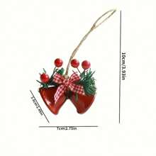 1pc Christmas Decoration Painted Bell Pendant Jute Rope Red Fruit Accessory Window Display Christmas Bell Iron Christmas Tree Ornament - Multicolor - View 3