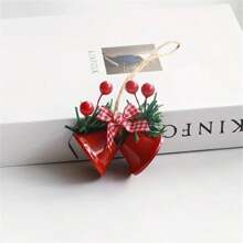 1pc Christmas Decoration Painted Bell Pendant Jute Rope Red Fruit Accessory Window Display Christmas Bell Iron Christmas Tree Ornament - Multicolor - View 2