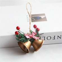 1pc Christmas Decoration Painted Bell Pendant Jute Rope Red Fruit Accessory Window Display Christmas Bell Iron Christmas Tree Ornament - Multicolor - View 6