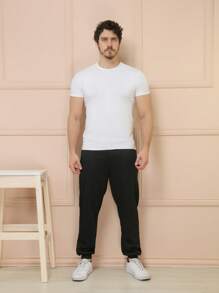 Men's Sweatpants /Zipped Pockets /Elastic Waist - Black - View 7