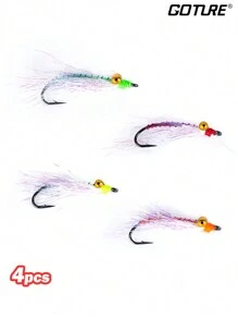 GOTURE Goture 4 peças Conjunto de Mosca de Pesca de Moscas Minnow Clouser, kit de Mistura de Mosca de Pesca de Mosca, Anzol de Streamers Ótimo para Baixo, Truta, Peixe-Panela
