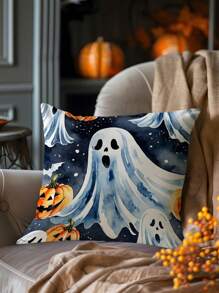 1 件万圣节元素柔软舒适单面印花装饰抱枕套（不含内枕），适用于卧室、客厅、沙发、派对装饰