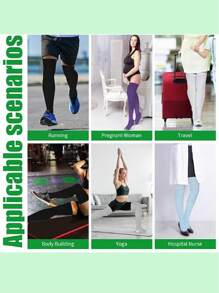 3双装女士过膝高筒压缩袜，轻便休闲运动低压袜，适合健身、跑步、骑行等运动，舒适保暖 - 黑色 - 查看 4