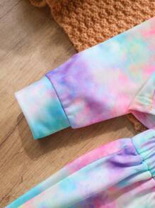 2pcs/Set Young Girl Round Neck Long Sleeve Tie-Dye T-Shirt And Elastic Waist Straight Casual Pants, Spring/Autumn Sportswear Fashion Set
