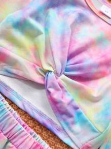 2pcs/Set Young Girl Round Neck Long Sleeve Tie-Dye T-Shirt And Elastic Waist Straight Casual Pants, Spring/Autumn Sportswear Fashion Set