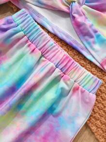2pcs/Set Young Girl Round Neck Long Sleeve Tie-Dye T-Shirt And Elastic Waist Straight Casual Pants, Spring/Autumn Sportswear Fashion Set