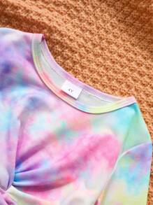 2pcs/Set Young Girl Round Neck Long Sleeve Tie-Dye T-Shirt And Elastic Waist Straight Casual Pants, Spring/Autumn Sportswear Fashion Set