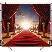 1pc, Red Carpet Stairs Star Photography Backdrop Red Curtain Background Star Red Carpet Photo Background Studio Props - Multicolor - View 1