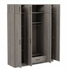 4-Door Wardrobe With 1 Drawer And Top Cabinet , Gray - Grey - View 8