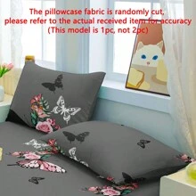 1pc Plants Flower Rose Butterfly Pattern Washed Pillowcase With Zipper Closure, Bedroom Bedding - Multicolor - View 1
