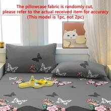 1pc Plants Flower Rose Butterfly Pattern Washed Pillowcase With Zipper Closure, Bedroom Bedding - Multicolor - View 5
