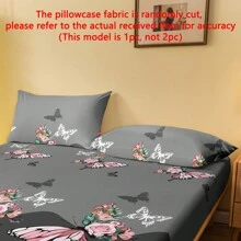 1pc Plants Flower Rose Butterfly Pattern Washed Pillowcase With Zipper Closure, Bedroom Bedding - Multicolor - View 6