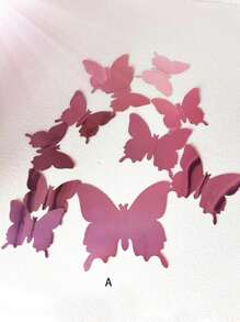 12pcs 3D Mirror Butterfly Sticker, PVC Wall Art Decoration, For Home Decor - Silver - View 13