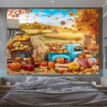 1pc,Versatile Fall Harvest & Maple Leaves Backdrop - Perfect For Thanksgiving, Autumn Parties & Home Decor | Polyester, Multiple Sizes Available - Multicolor - View 5