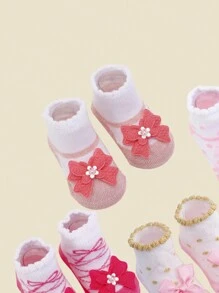 5 đôi tất sọc nhiều màu viền ren nơ dễ thương cho bé - Nhiều màu - Xem 4