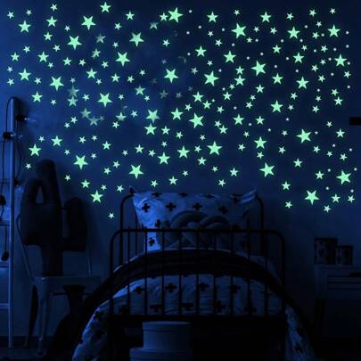 100pcs Luminous Star Wall Stickers For Children/Babies Bedroom Living Room Sofa Glow In The Dark Room Decorations Self-Adhesive Fluorescent Wall Stickersbaby Shower Family Decorations Gifts