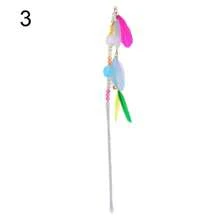 1件装猫用产品羽毛逗猫棒带铃铛耐咬玩具仙女逗猫棒毛球流苏猫玩具 - 彩色 - 查看 10