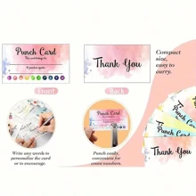 50 piezas Tarjetas de punción con acabado mate con diseño de acuarela "Gracias" para incentivos de aula y comportamiento - Tarjetas de recompensa interactivas para maestros y amigos, reverso en blanco para mensajes personalizados (estilo aleatorio) - Multicolor - Ver 5