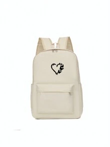 1 件字母印花男女通用单肩背包户外运动包大容量旅行徒步背包帆布包休闲书包背包笔记本电脑收纳袋拉链适合青少年学生，时尚背包，书包，书包（字母 L 的位置不固定） - 米色 - 查看 12