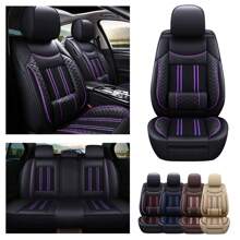 muchkey 5seats Car Seat Covers Full Set Front Seats Back Seat Covers PU Leather Car Seat Cover Car Seat Cushion Car Seat Protector Car Accessaries Universal Fit Most Cars All Seasons MH55 - 黑紫色標準版 - 查看 3