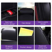 muchkey 5seats Car Seat Covers Full Set Front Seats Back Seat Covers PU Leather Car Seat Cover Car Seat Cushion Car Seat Protector Car Accessaries Universal Fit Most Cars All Seasons MH55 - 黑紫色標準版 - 查看 5