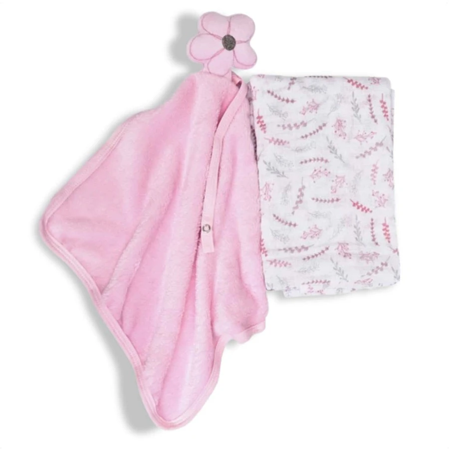 Gift Kit Baby Naninha And Soft Blanket 2 Pieces Girl Flowers - Màu Hồng baby - Xem 1