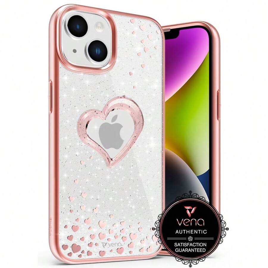 Vena VLove Glitter Heart Case Compatible With IPhone 15 Plus/ 14 Pro Max/ 14 Pro/ 14 Plus/ 14/ 13 Pro Max/ 13 Pro/ 13/ 12 Pro Max/ 12/ 12 Mini/ 11 Pro Max/ 11 Pro/ 11/ XR Max/ 8/ 7 - 玫瑰金(心型) - 查看 1