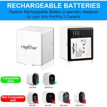 Rapthor Rechargeable Battery 2560 MAh Compatible With Arlo Pro/Pro 2 Replacement Battery 7.4 V With Charger Station For Arlo Pro/Pro 2 Camera VMA4400 (2 Pack + Charger) - 2 batteries+1 charger - View 3