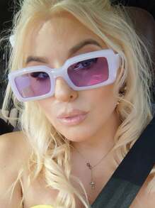 潮流矩形时尚眼镜，男女皆宜，复古 90 年代方形太阳镜，厚框太阳镜，玳瑁时尚眼镜（带多功能螺丝刀、眼镜纤维布）万圣节 - 彩色 - 查看 6