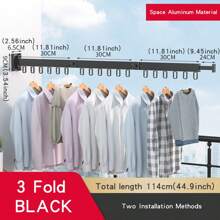 Tendedero Retráctil Plegable Negro Con Gancho, Colgador De Ropa Montado En La Pared Para Ahorro De Espacio Interior/exterior, 1 Ud. - Negro - Ver 11