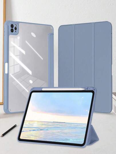 1 pezzo Supporto acrilico trasparente a tre ante con slot per penna, custodia per tablet in acrilico con cornice colorata e bordi morbidi, con funzione di sospensione/riattivazione, compatibile con iPad Mini 6/9.7/10.2/10.5/Air 4/Air 5/10.9 pollici/Pro 11 pollici/10th/12.9/Air 11 pollici (M2)-2024/Air 13 pollici (M2)-2024/Pro 11 pollici (M4)-2024/Pro 13 pollici (M4)-2024