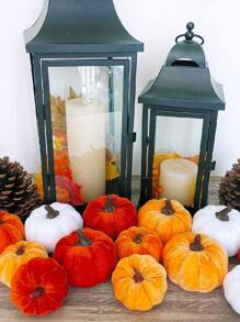 8 szt. - Dynie dekoracyjne z pianki aksamitnej, dekoracja na jesień do domu, farmy, żniwa, Święto Dziękczynienia, zestaw dekoracyjny z aksamitnej dyni - różne sztuczne małe, rustykalne dynie dekoracyjne z motywem żniw, dynie z pianki aksamitnej, centralny element stołu, kominek, przyjęcie żniwne, dekoracja jesienna, dekoracje na Halloween, dekoracje na Halloween (pomarańczowy, karmelowy, biały)