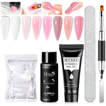 5 יח'\סט 20 מ"ל פולי הארכת ג'ל סט נייל ארט פוליג'לים ערכת מברשת ציפורניים בצבע לבן צלול UV ג'ל טיפ טופס אקריליק ג'ל לציפורניים