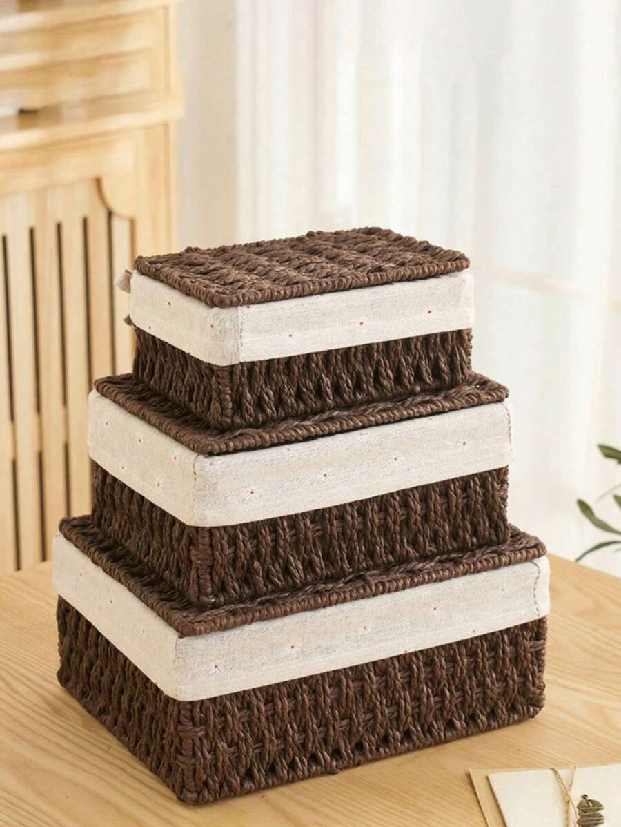 3 件/2 件/1 件手工编织提手篮，可存放化妆品、钥匙、零食，适用于客厅、玄关、家居装饰、编织盒、婚礼礼品篮、秋季装饰收纳、返校用品、卧室收纳篮、节日礼品收纳篮、理想礼品篮