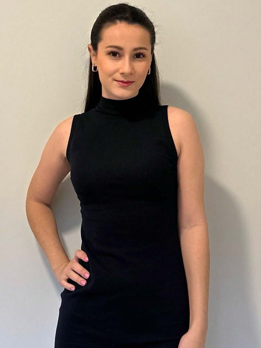 Women's High Neck Ribbon Dress - màu đen - Xem 1