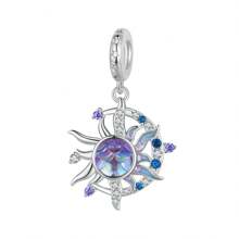 bamoer Bijou Bamoer en argent sterling 925 Charm de fleur de lotus en forme de cœur, avec étoiles violettes, lune et pendentif en zirconium. Convient pour les femmes, pour bricoler des bracelets, colliers. Idéal pour la Saint-Valentin