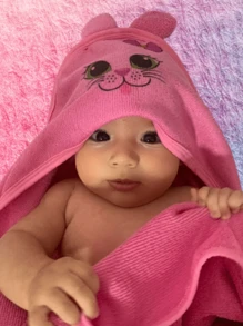Baby Bath Towel With Children's Hood With Animal Print Ears - Pink - View 1